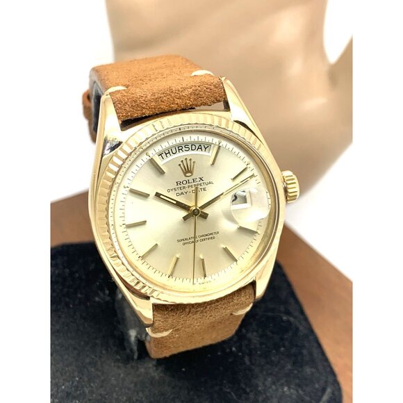 Rolex Men's Watch 1803 Day Date Vintage Swiss Automatic 18k Gold Leather 36mm - Picture 13 of 14